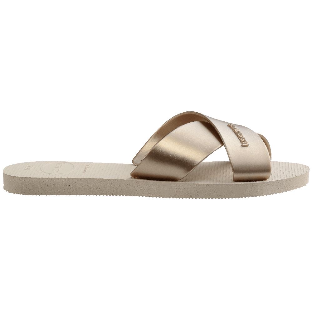 Rasteirinha Aqua Metallic: Slide Confortável com Tiras Metalizadas para Estilo Brilhante