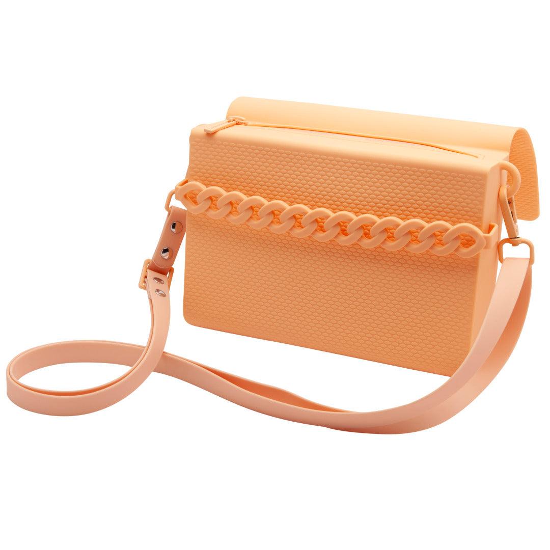 Bolsa Casual Correntes Silicone Texturizado Alça Ajustável Design Moderno Pêssego