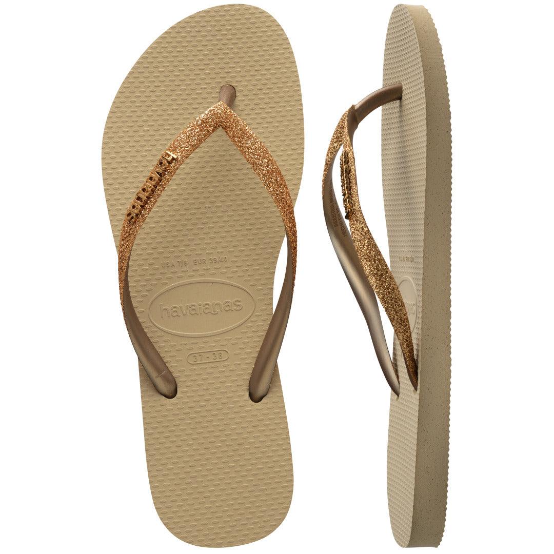 Chinelo  Slim Glitter II Dourado Brilhante Feminino Conforto Estilo