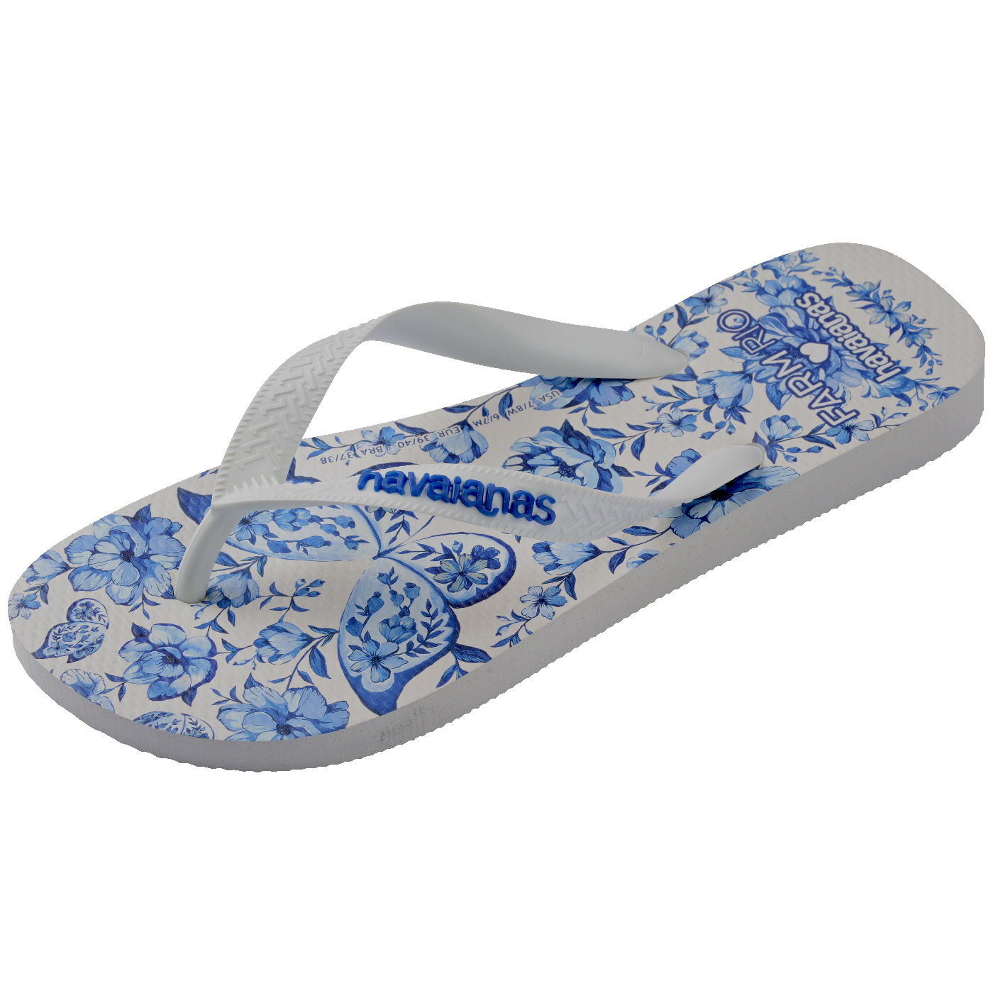 Chinelo  Farm Jardim de Porcelana Feminino Conforto Estilo Verão Estampado Floral Exclusivo